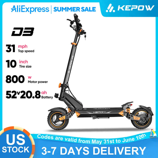 KEPOW Foldable Electric Scooter With Dual Suspension For Adults