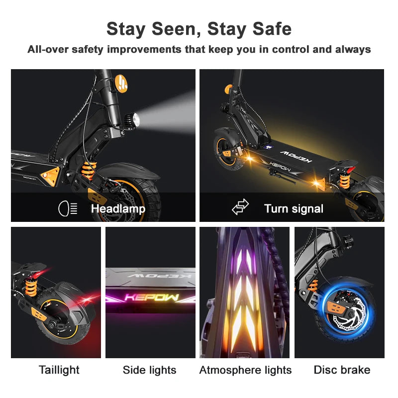 KEPOW Foldable Electric Scooter With Dual Suspension For Adults