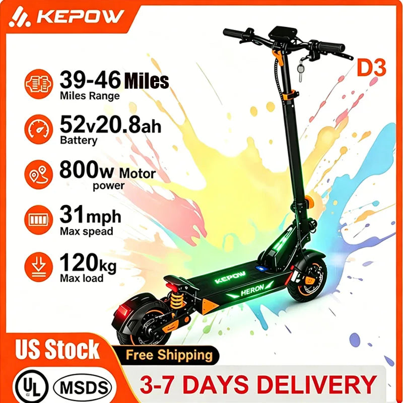 KEPOW Foldable Electric Scooter With Dual Suspension For Adults