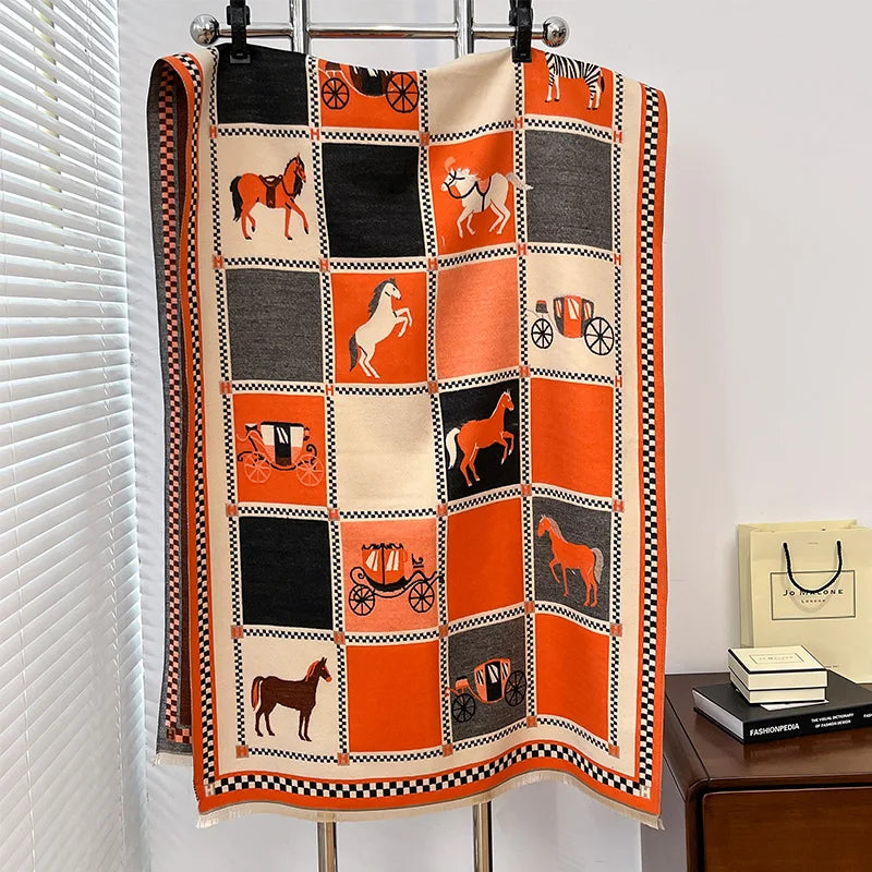Irojeff Soft Women Horse Print Winter Scarf Shawl Wraps