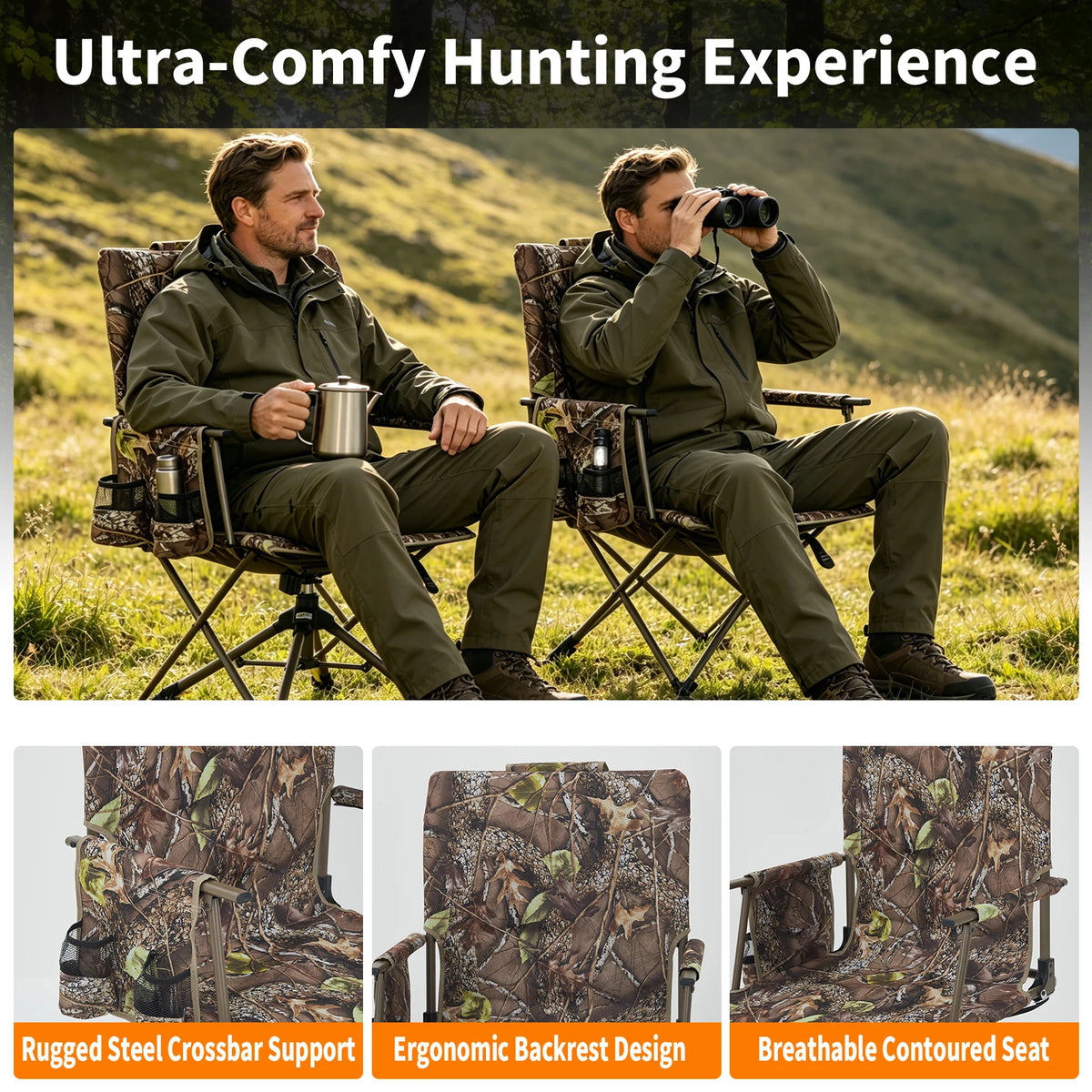 HOSSLLY 360 Degree Swivel Camping Chair with Mesh Backrest