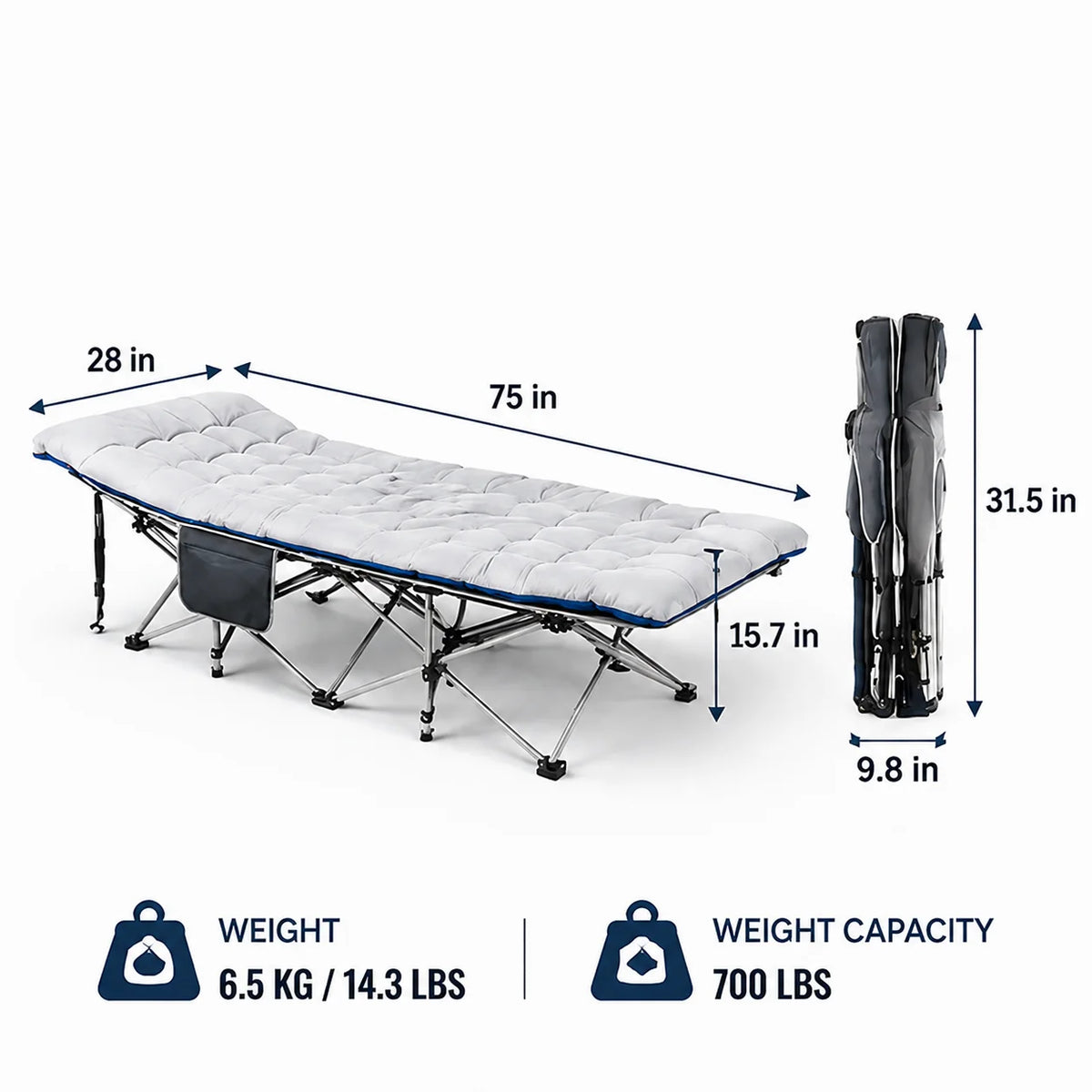 Portable Foldable Camping Cot With Thick Padded Mattress Sturdy Frame