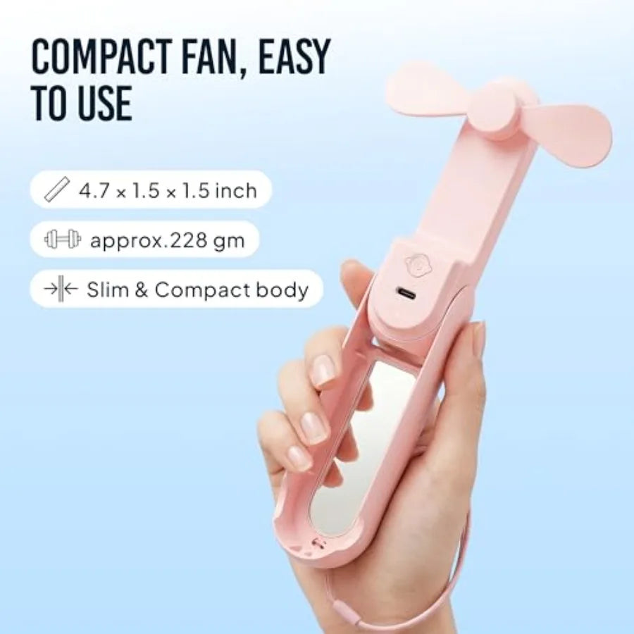 Handheld Fan With Mirror And Flashlight USB Rechargeable Portable