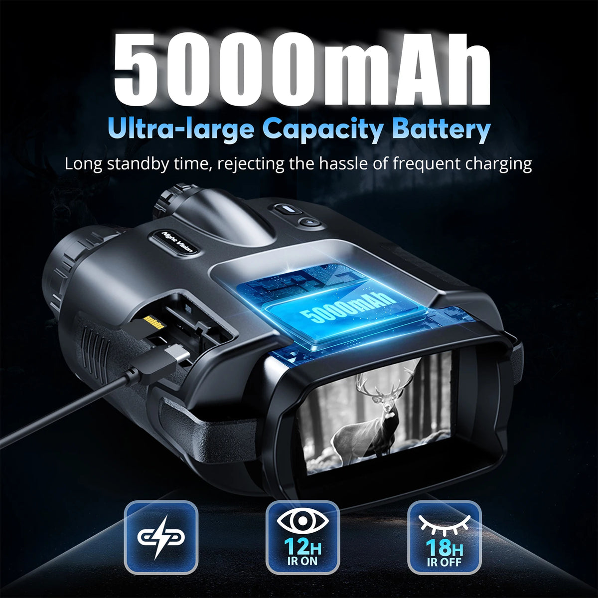 Rechargeable 4K Night Vision Binoculars With Infrared Digital Zoom