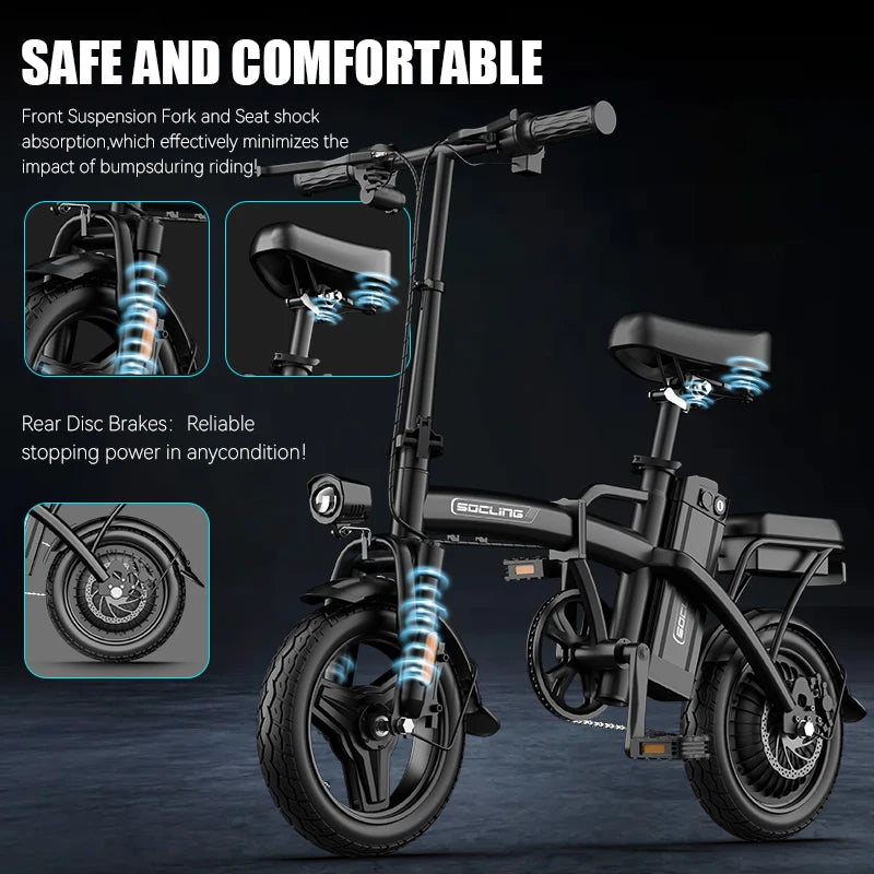 Compact Foldable Electric Bike With Rear Disc Brake And Cargo Basket