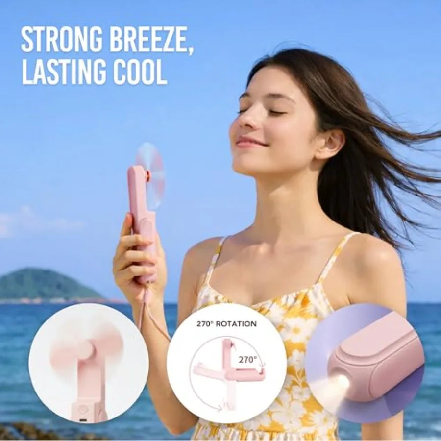 Handheld Fan With Mirror And Flashlight USB Rechargeable Portable