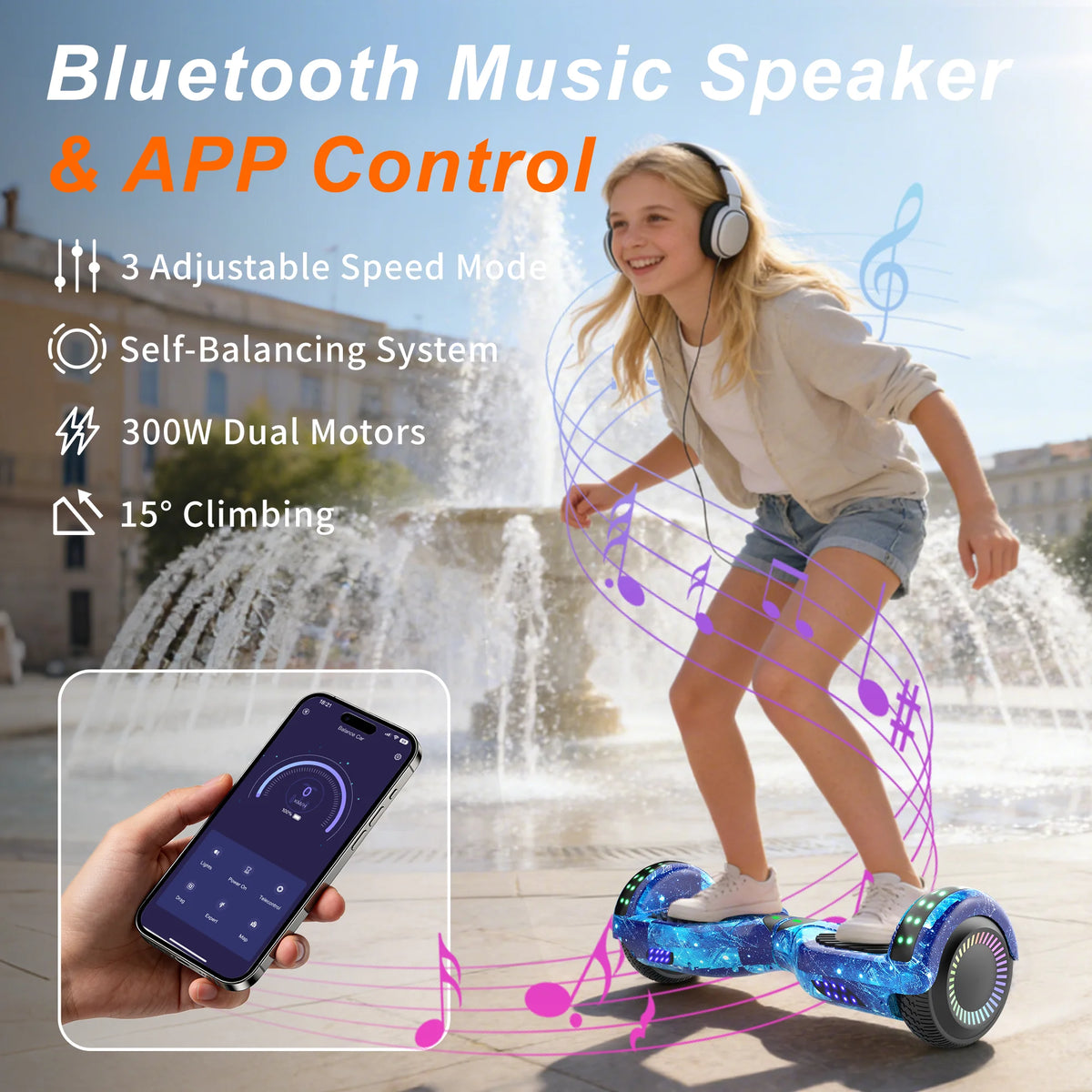 Commugo Self Balancing Hoverboard With Bluetooth Speaker And LED Lights