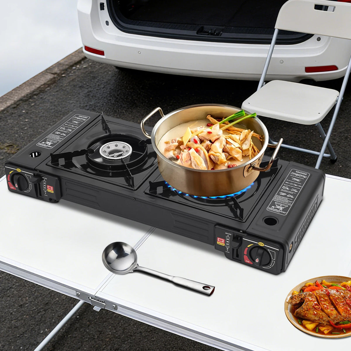 Portable Two Burner Camping Stove With Storage Case