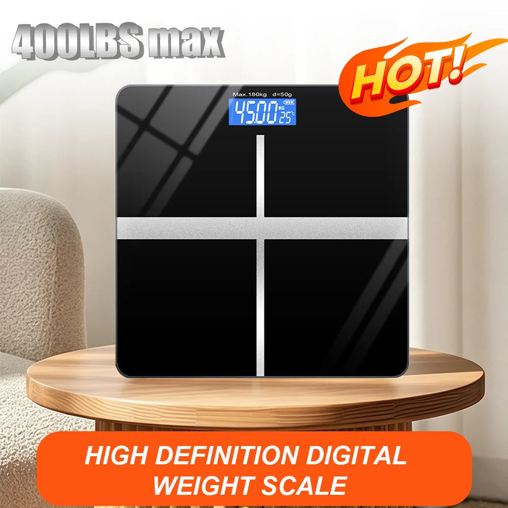 Digital Bathroom Scale With Tempered Glass Platform And Weight LCD Readout