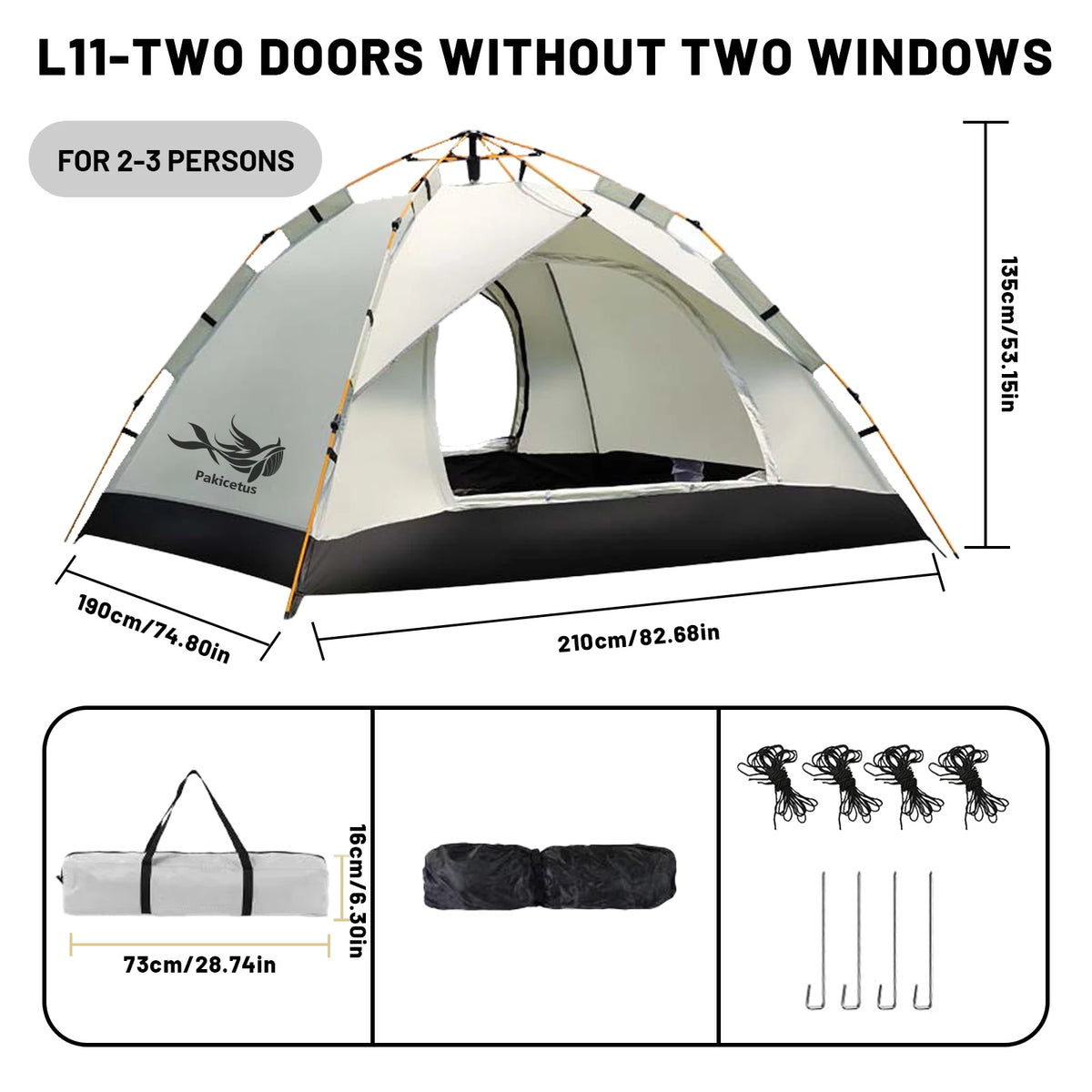 Pakicetus Automatic Pop Up Camping Tent Quick Setup Lightweight Shelter