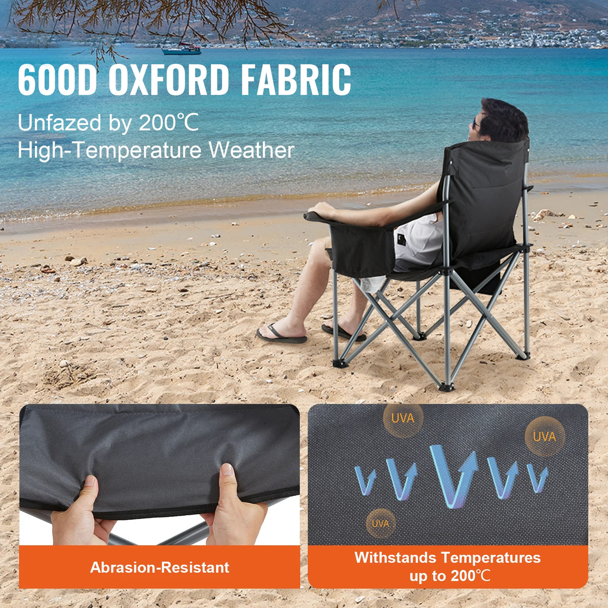 Vevor Portable Folding Chair With Padded Arms For Picnic