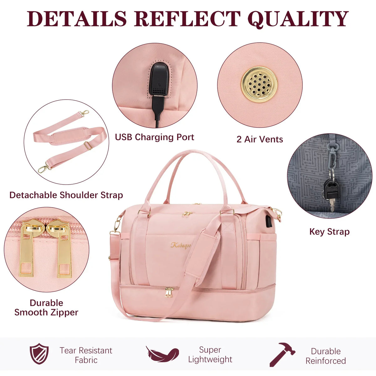 Kabaqoo Women Travel Duffle Bag With USB And Shoe Compartment