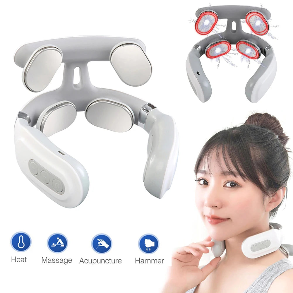 Four Head Pulse Heating Cervical Neck Massager Usb Rechargeable