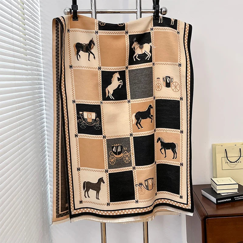 Irojeff Soft Women Horse Print Winter Scarf Shawl Wraps
