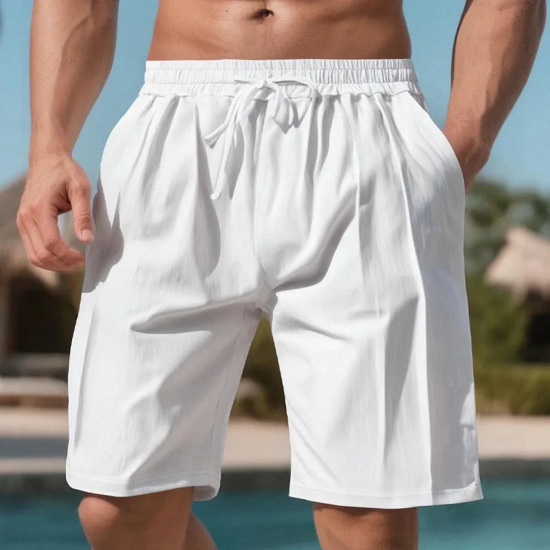 Men's Quick Dry Linen Swim Trunks With Side Pockets