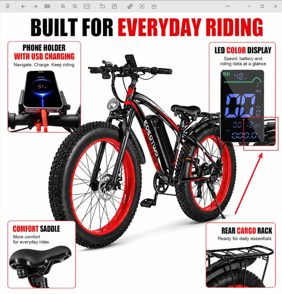 Eoeotwo Adult Fat Tire Electric Bike For Daily Commuting