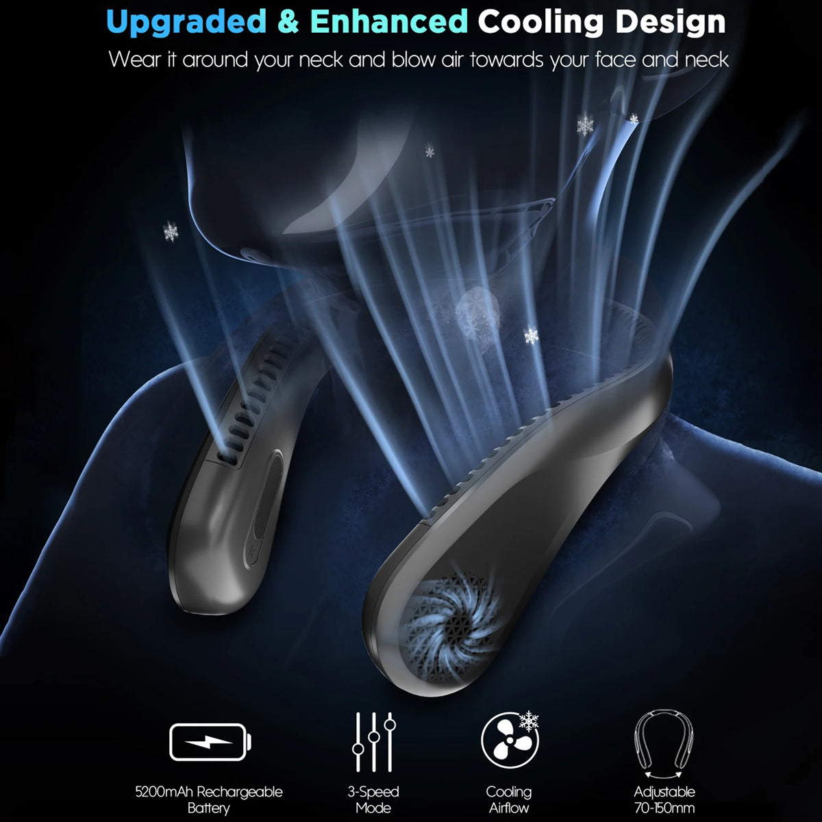 Rechargeable Bladeless Portable Neck Fan For Work Travel And Camping