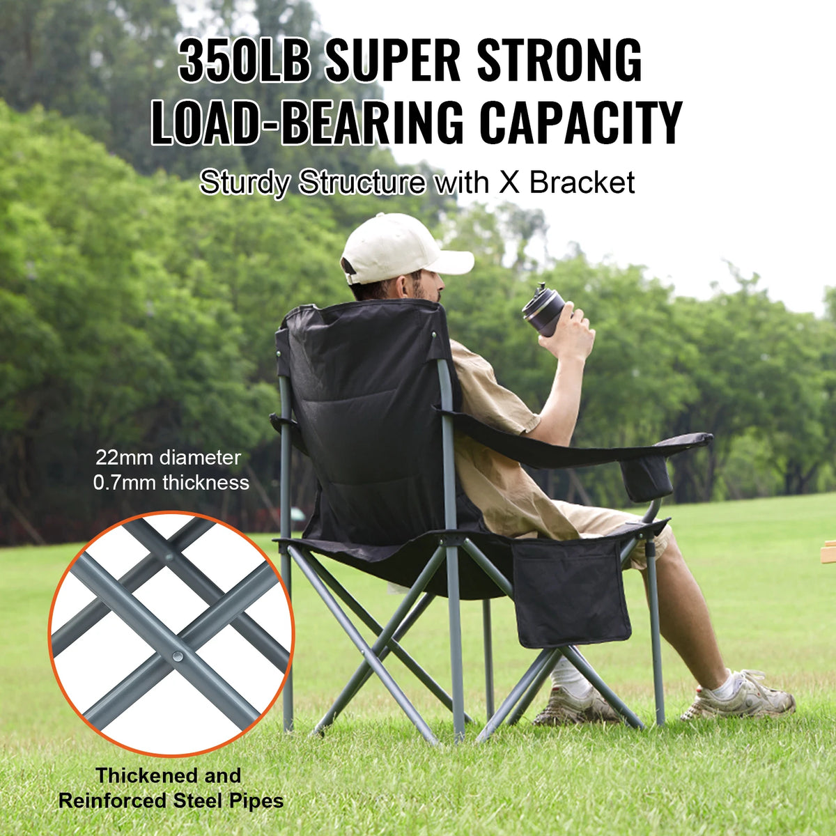 Vevor Portable Folding Chair With Padded Arms For Picnic
