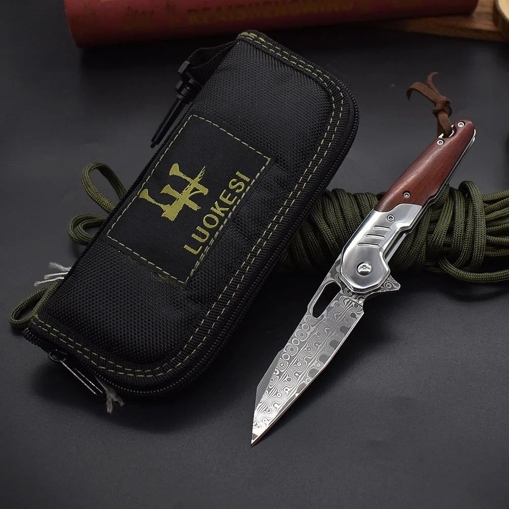 Blackdragon Damascus Steel Folding Knife With G10 Handle Clip