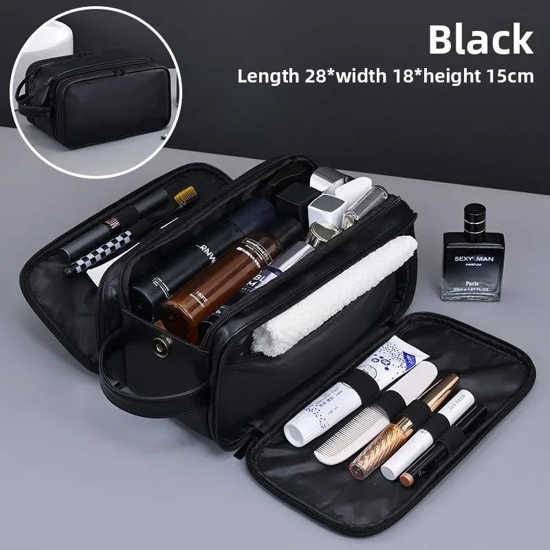 Durable Pu Leather Travel Toiletry Bag With Multiple Compartments