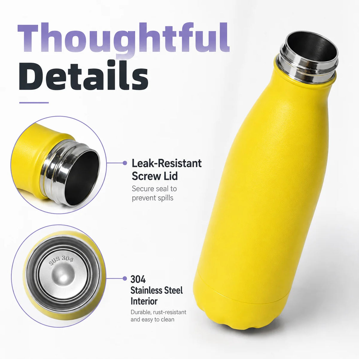 Double Wall Vacuum Insulated Stainless Steel Leak Resistant Water Bottle