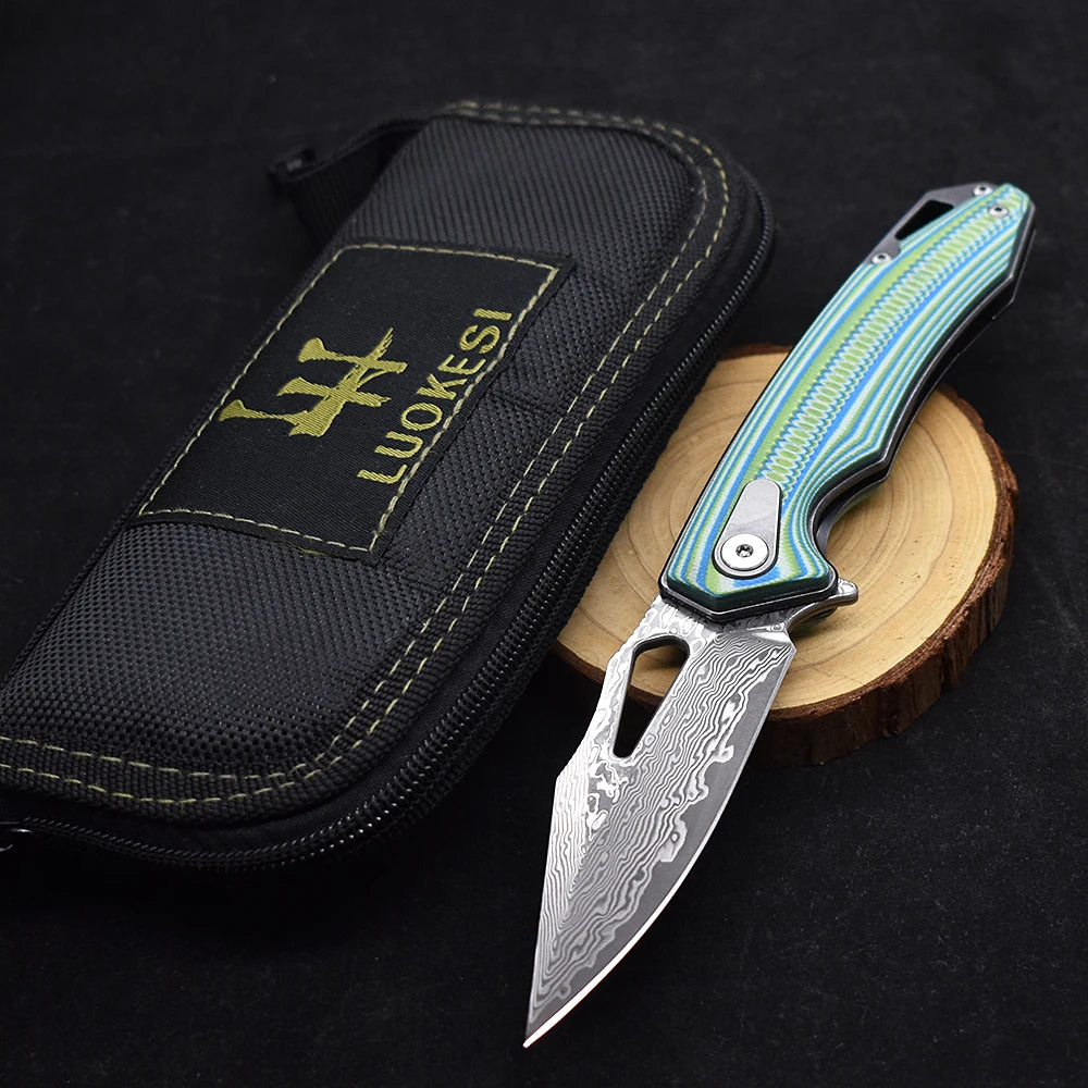Blackdragon Damascus Steel Folding Knife With G10 Handle Clip
