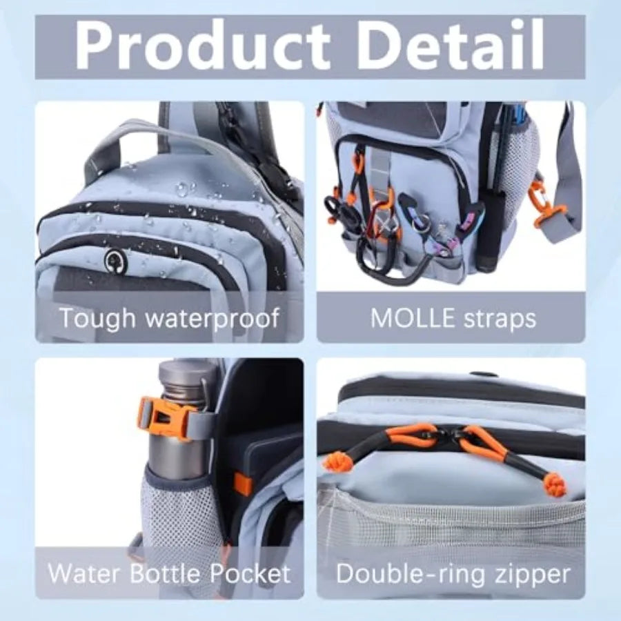 Waterproof Fishing Backpack With Tackle Boxes And Rod Holder