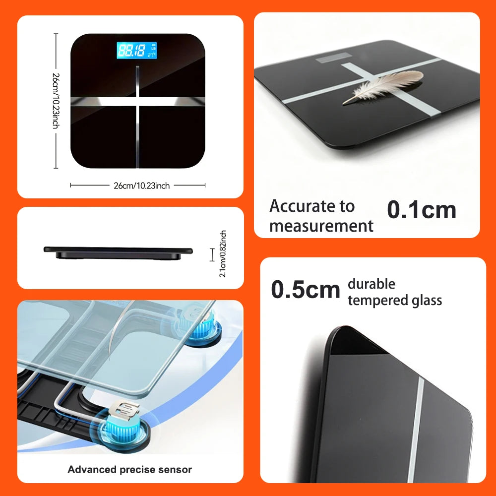 Digital Bathroom Scale With Tempered Glass Platform And Weight LCD Readout
