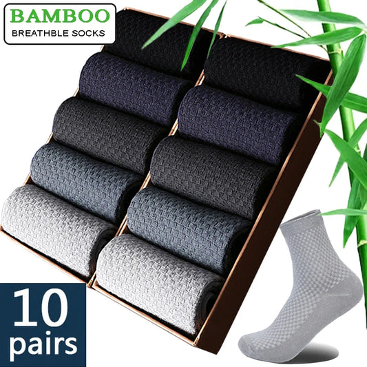 Men's Bamboo Fiber Socks 10 Pairs Pack Comfort Crew Length