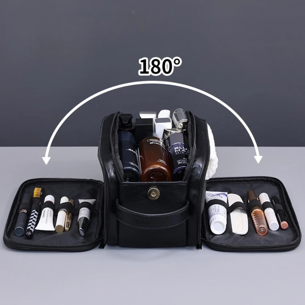 Durable Pu Leather Travel Toiletry Bag With Multiple Compartments