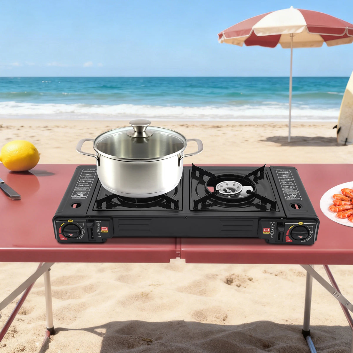 Portable Two Burner Camping Stove With Auto Ignition Travel Case