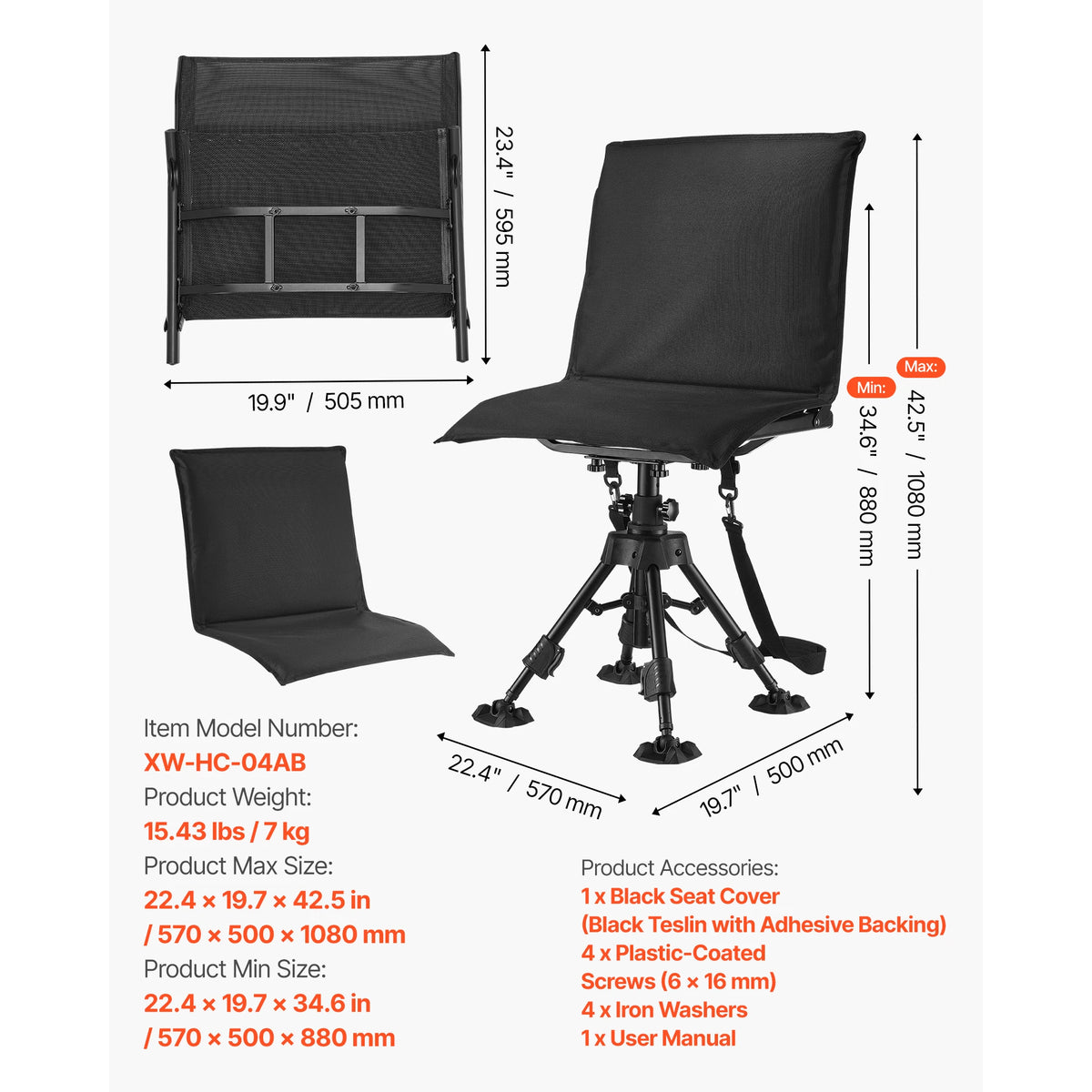 Foldable Silent Swivel Hunting Chair For Outdoor Camping Seating