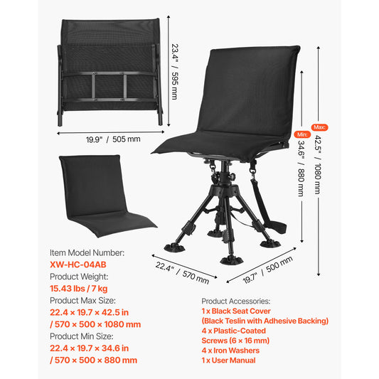 Foldable Silent Swivel Hunting Chair For Outdoor Camping Seating