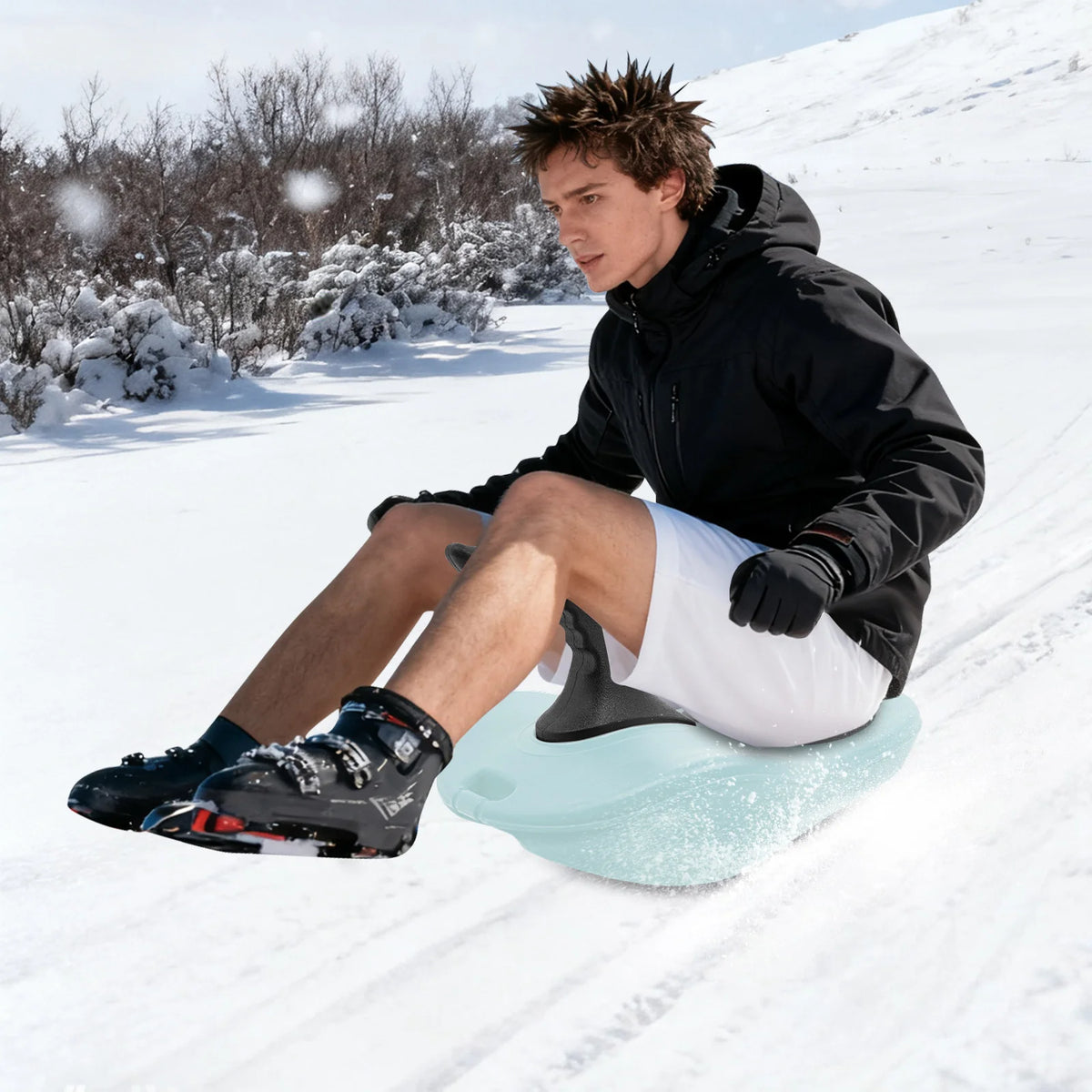 Portable Handheld Outdoor Snow Sled With Ergonomic Curved Handle