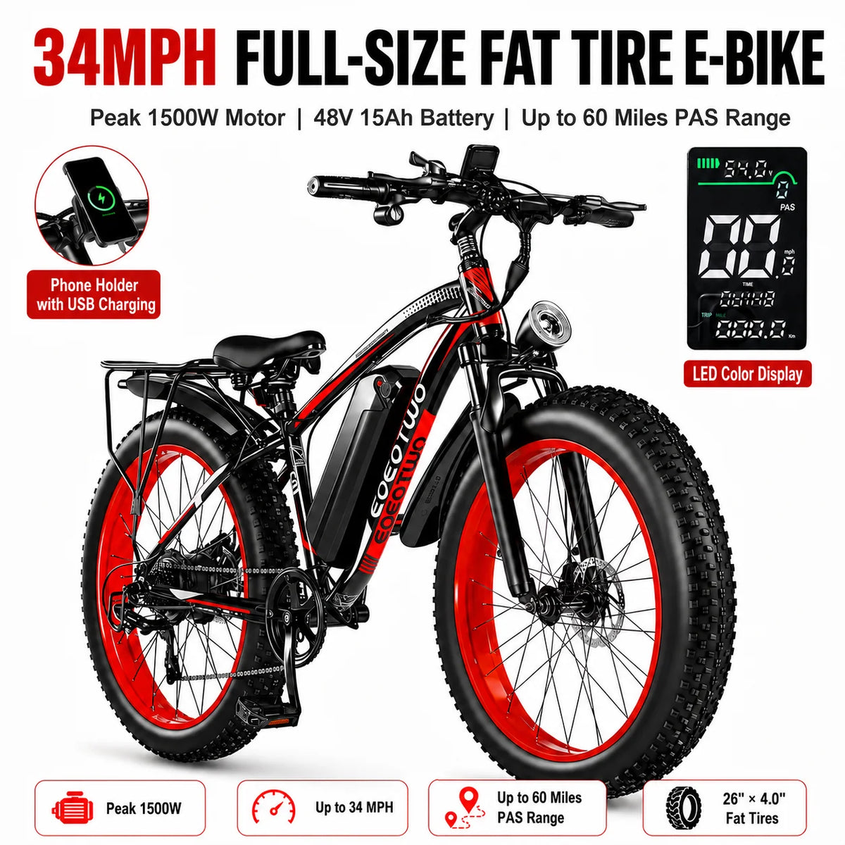 Eoeotwo Adult Fat Tire Electric Bike For Daily Commuting