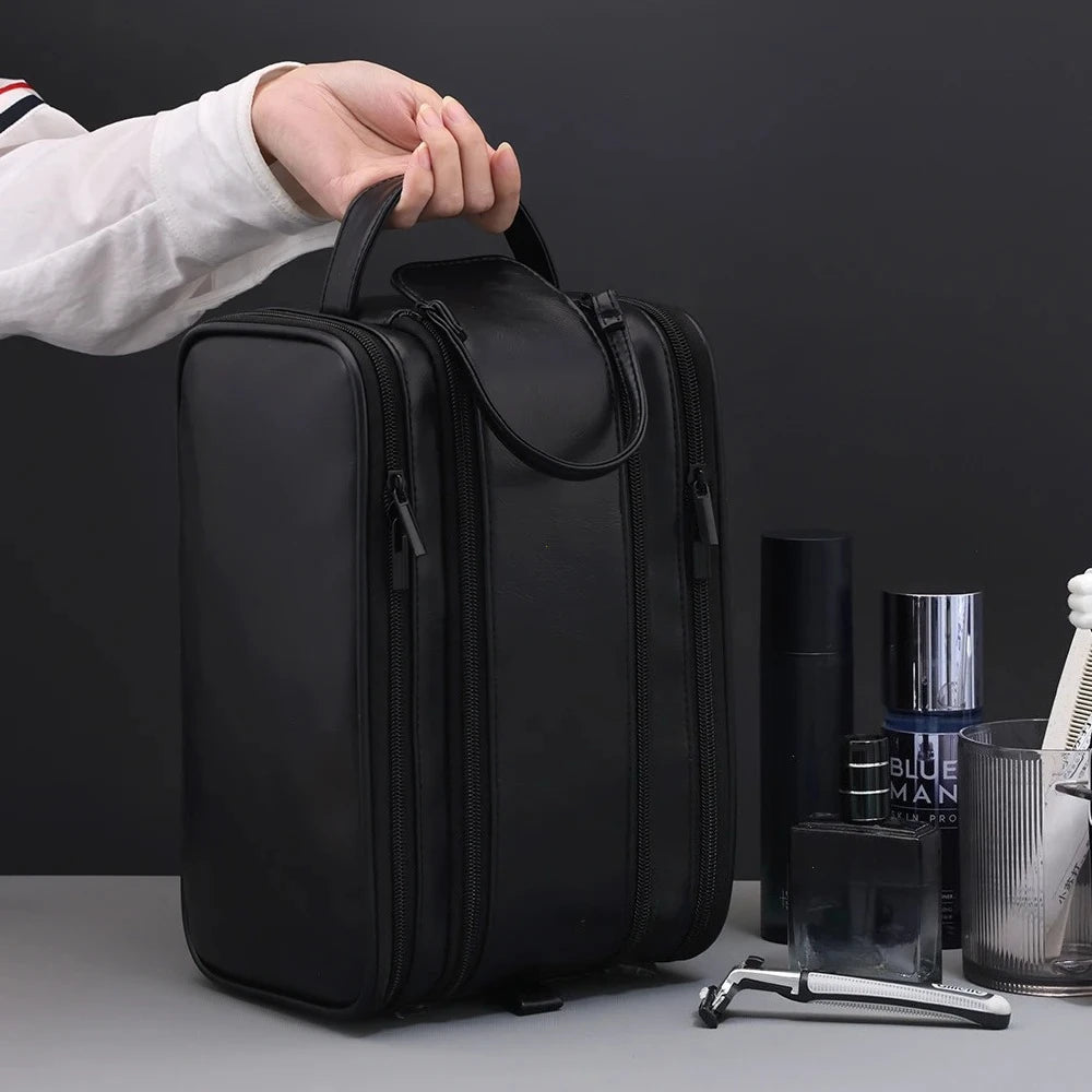 Durable Pu Leather Travel Toiletry Bag With Multiple Compartments