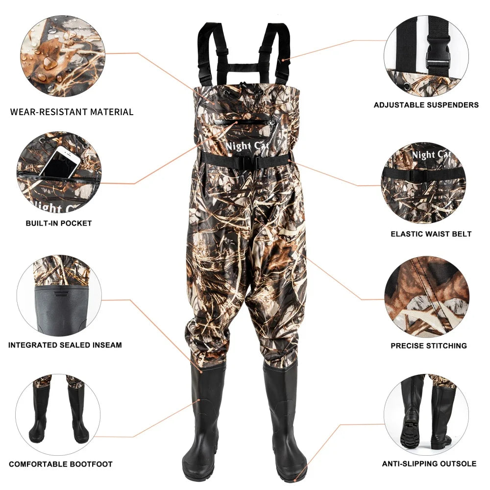 Night Cat Waterproof Chest Fishing Waders With Bootfoot Belt