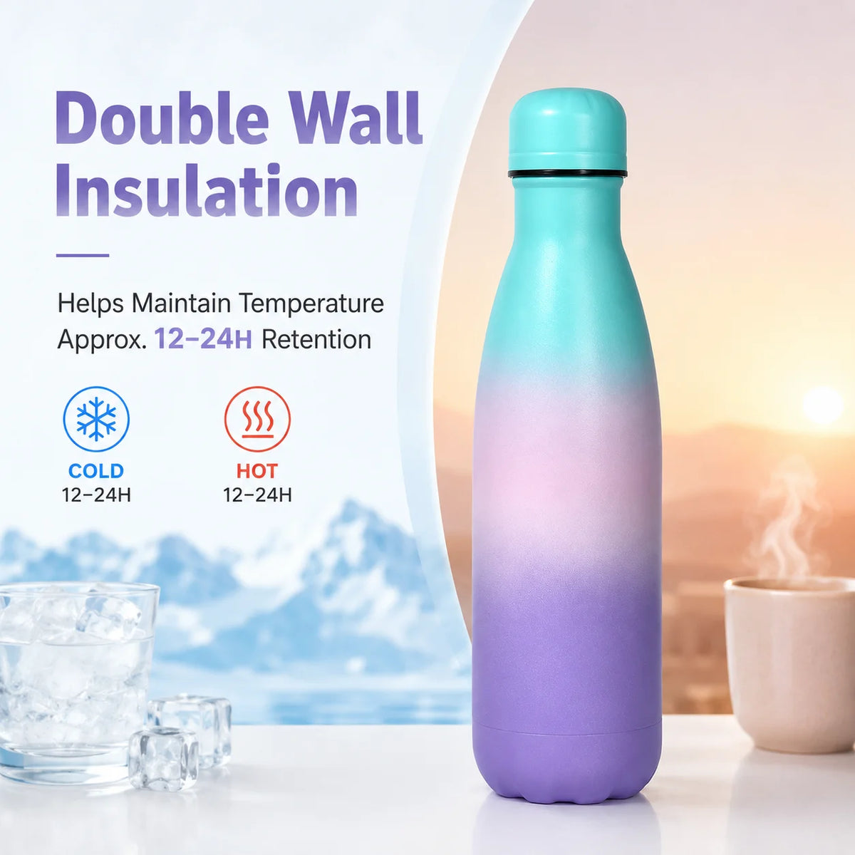 Double Wall Vacuum Insulated Stainless Steel Leak Resistant Water Bottle