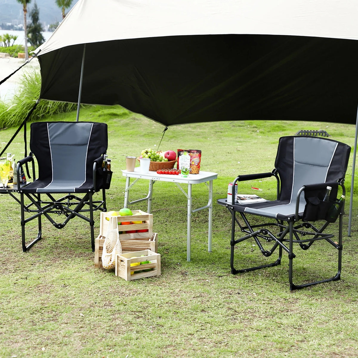 HiMISS Heavy Duty Folding Director Chair With Side Cup Holder