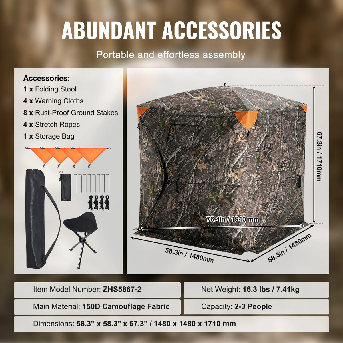SucceBuy Portable See Through Hunting Ground Blind With Mesh