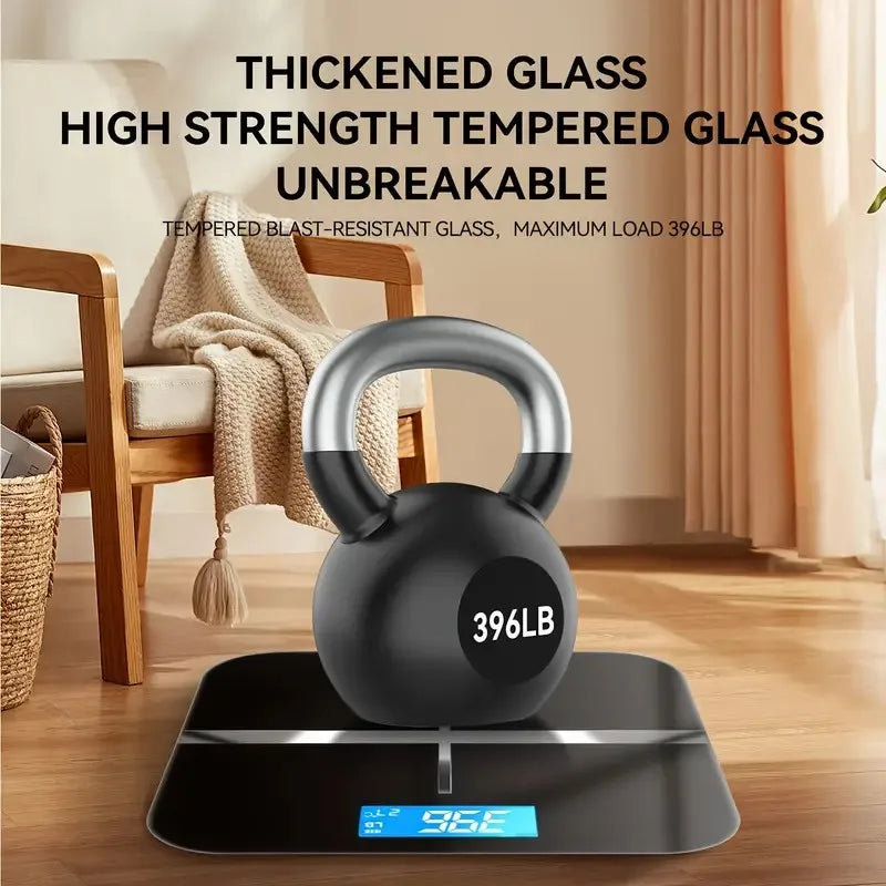 Digital Bathroom Scale With Tempered Glass Platform And Weight LCD Readout