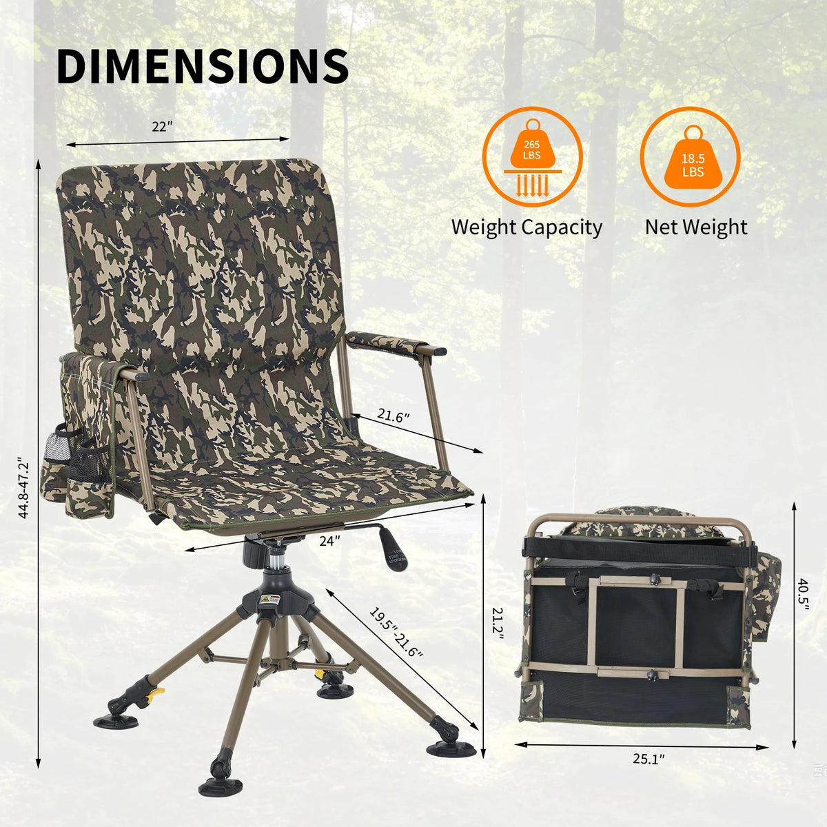 HOSSLLY 360 Degree Swivel Camping Chair with Mesh Backrest