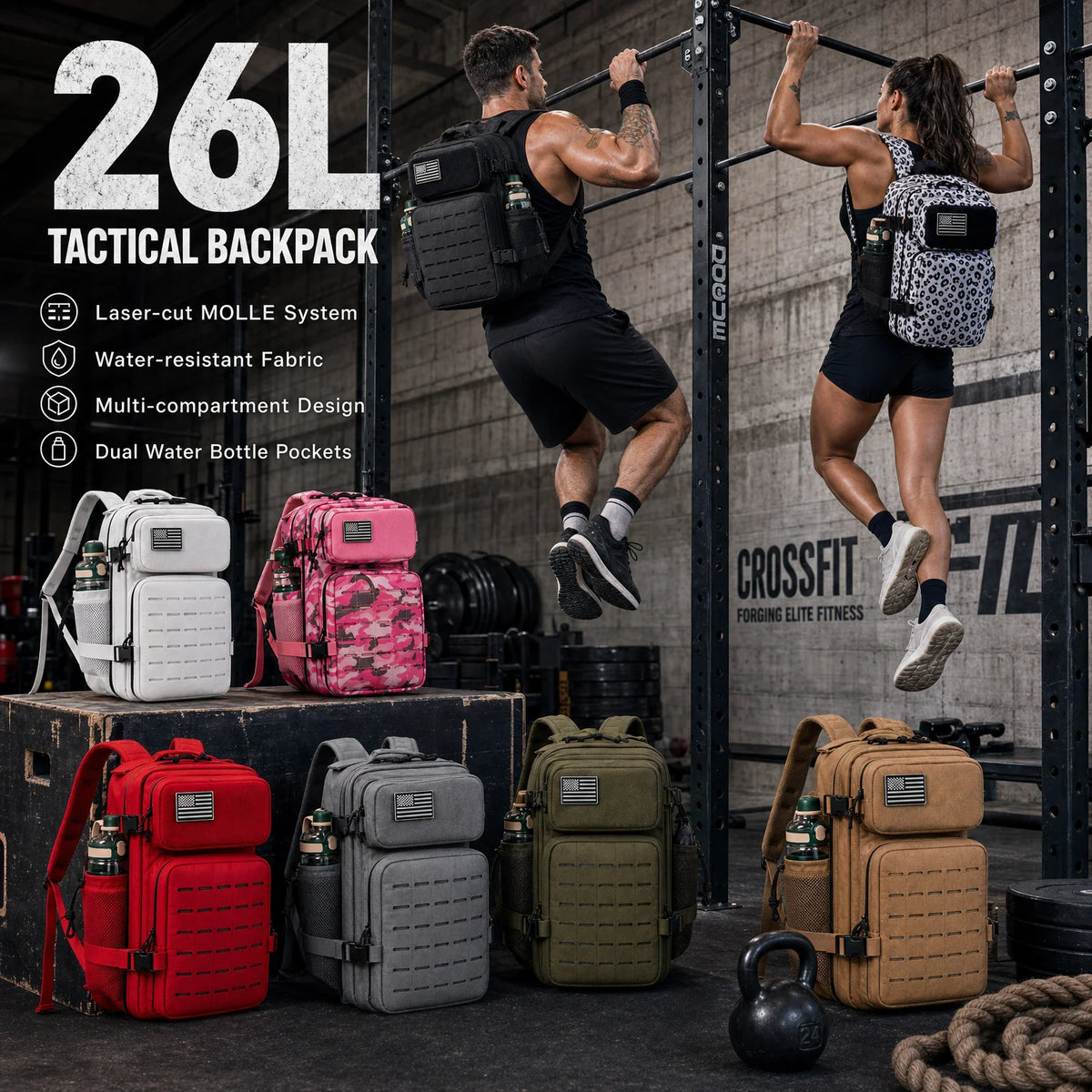 ReFire Gear Tactical Gym Backpack With Molle System And Cup Holders