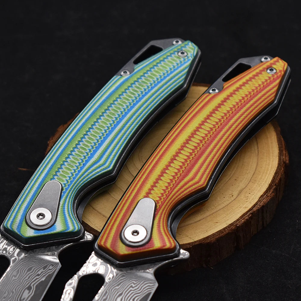 Blackdragon Damascus Steel Folding Knife With G10 Handle Clip