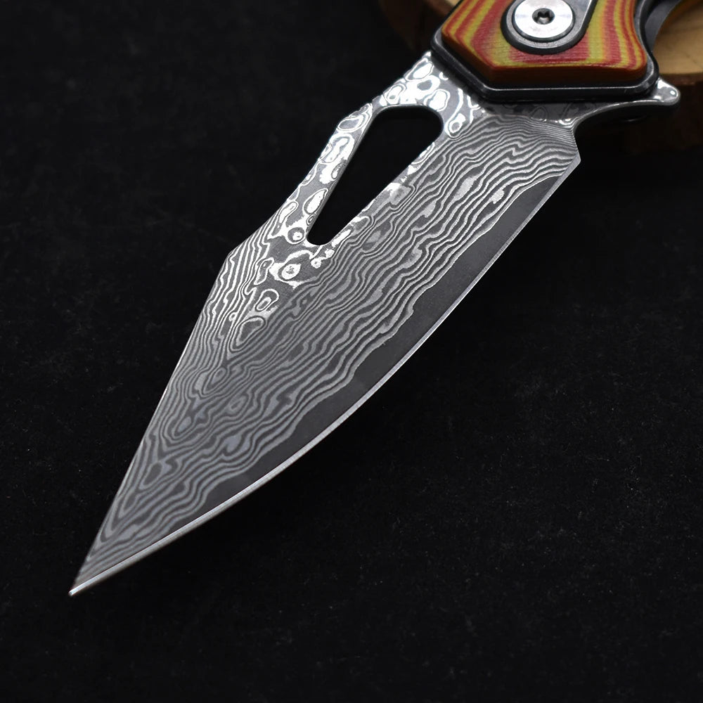 Blackdragon Damascus Steel Folding Knife With G10 Handle Clip