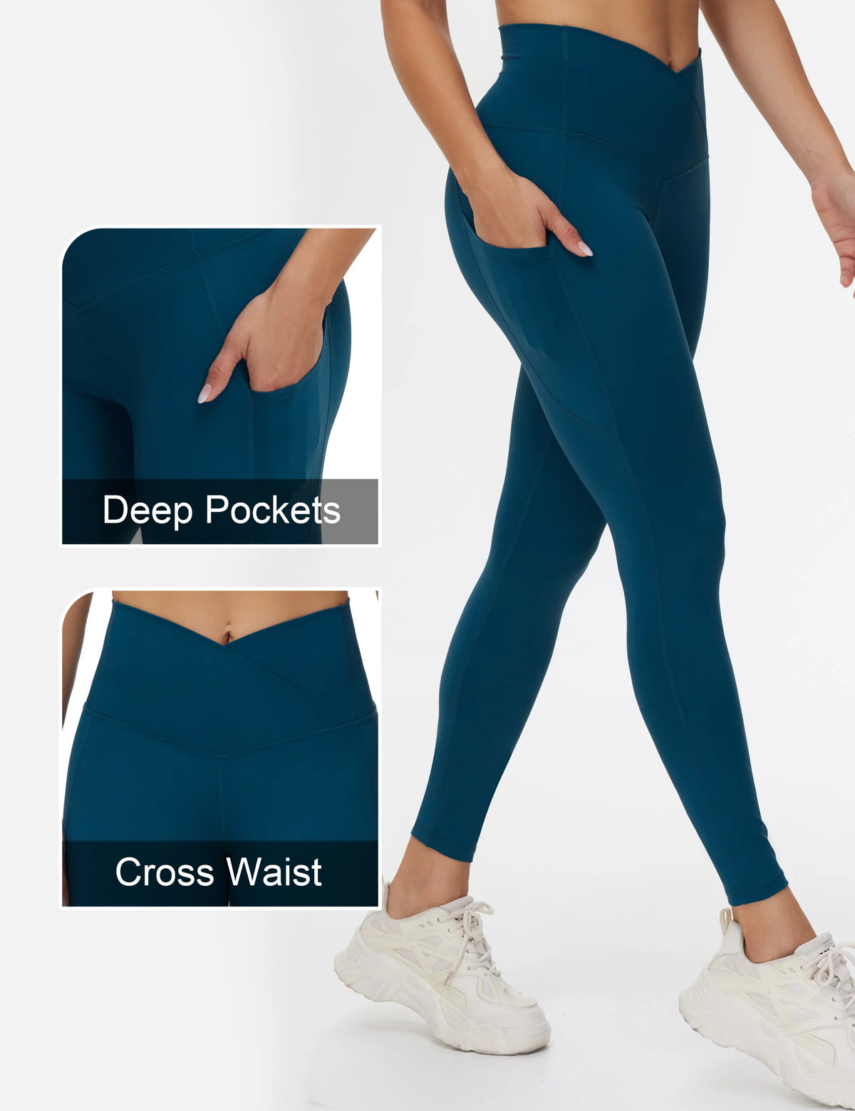 THE GYM PEOPLE Women's Cross Waist Tummy Control Yoga Leggings