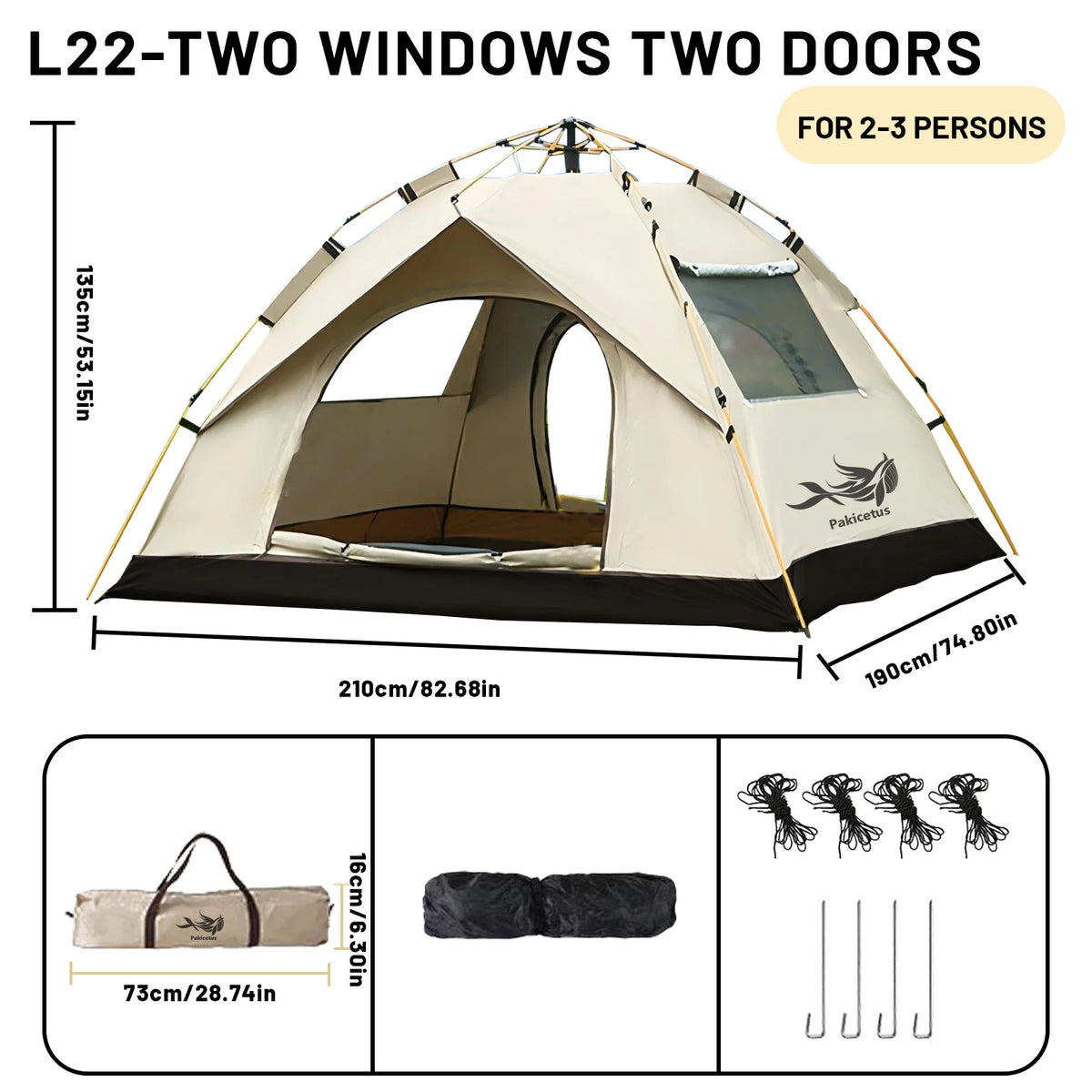 Pakicetus Automatic Pop Up Camping Tent Quick Setup Lightweight Shelter