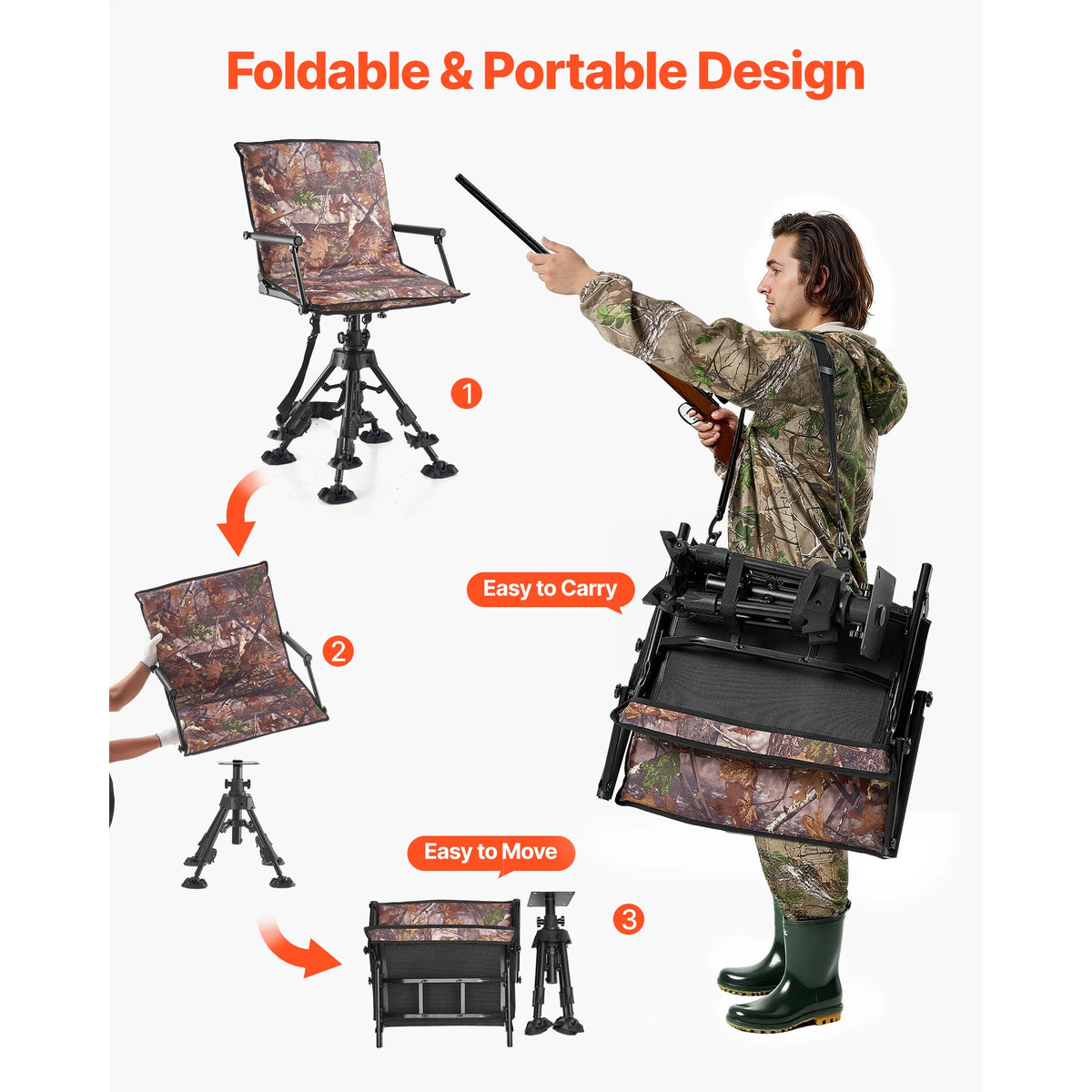 Foldable Silent Swivel Hunting Chair For Outdoor Camping Seating