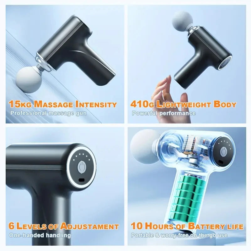 Portable Electric Fascia Massage Gun with 4 Heads 6 Modes