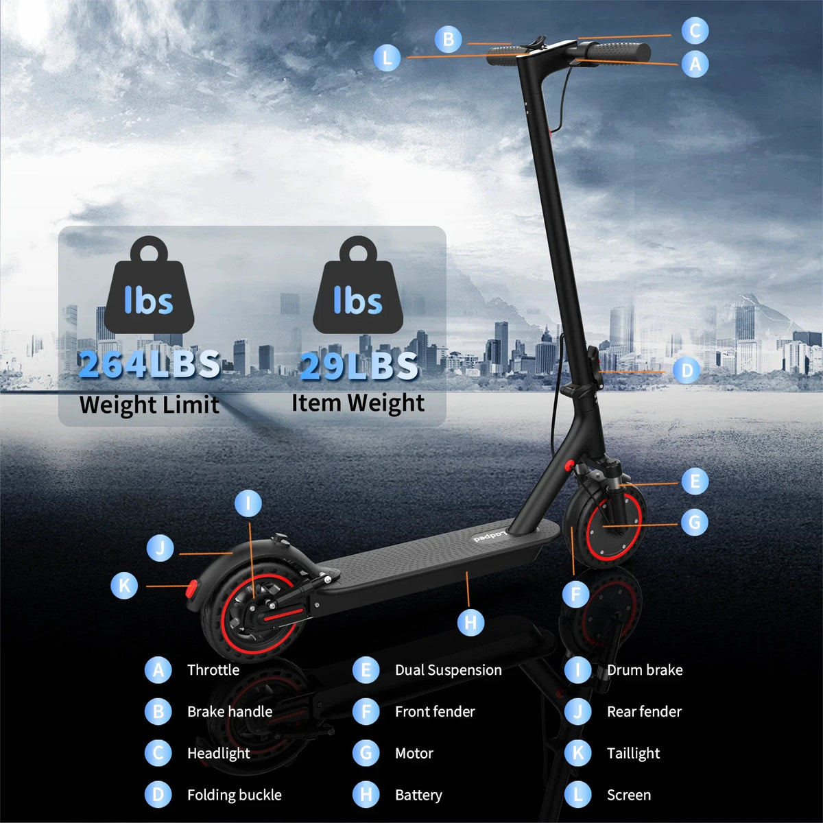 Ladped LP07 Smart Electric Scooter With Dual Suspension